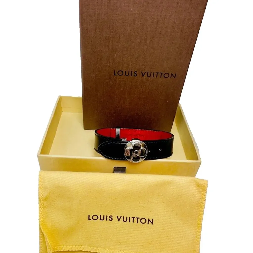 Louis Vuitton Black Leather Monogram Bracelet ~Size 7.5 ~ New